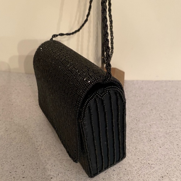Vintage black beaded evening bag clutch purse box - Picture 3 of 10